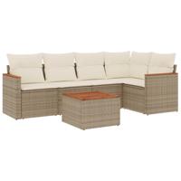 6-delige Loungeset met kussens poly rattan beige - thumbnail