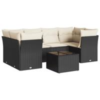7-delige Loungeset met kussens poly rattan zwart - thumbnail