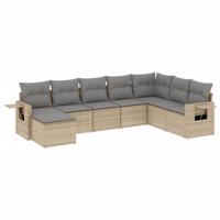 8-delige Loungeset met kussens poly rattan beige - thumbnail