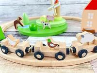 Classic World houten boerderijtrein speelset, 28dlg. - thumbnail