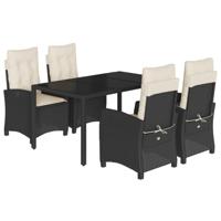 5-delige Tuinset met kussens poly rattan zwart - thumbnail