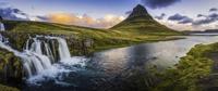 Schilderij - Panorama waterval, groen/blauw, 2 maten , print op canvas, premium print - thumbnail