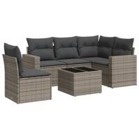 6-delige Loungeset met kussens poly rattan grijs - thumbnail
