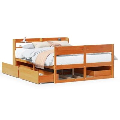 Bedframe zonder matras massief grenenhout wasbruin 160x200 cm