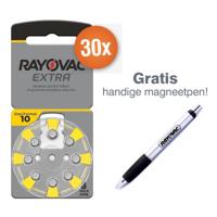 Voordeelpak Rayovac gehoorapparaat batterijen - Type 10 (geel) - 30 x 8 stuks + gratis magnetische batterijpen - thumbnail