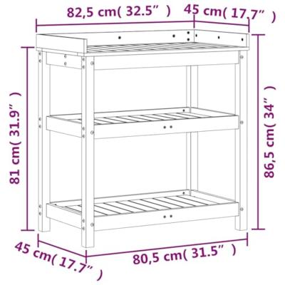 VidaXL Oppottafel met schappen 82,5x45x86,5 cm massief grenenhout