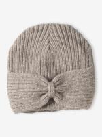 Geribde meisjesmuts met strik kaneel - thumbnail