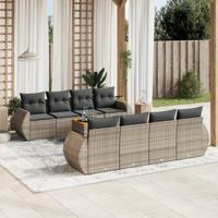 9-delige Loungeset met kussens poly rattan grijs - thumbnail