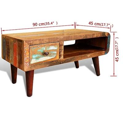 Salontafel met 1 gewelfde rand en 1 lade gerecycled hout - thumbnail