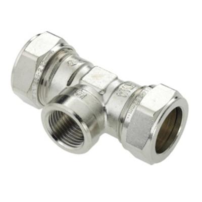 Bonfix knelkoppeling - T-stuk knel x binnendraad x knel - 22mm x 1/2 x 22mm - Vertint Messing