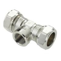 Bonfix knelkoppeling - T-stuk knel x binnendraad x knel - 22mm x 1/2 x 22mm - Vertint Messing - thumbnail
