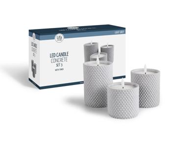 3 Lifa Living LED Kaarsen - Cementen Houder met Kabelpatroon - Timerfunctie