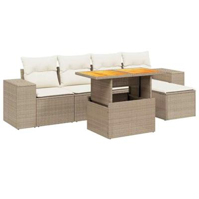 6-delige Loungeset met kussens poly rattan beige