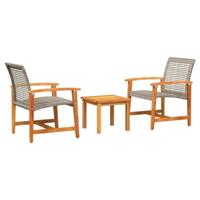 3-delige Bistroset poly rattan en acaciahout grijs - thumbnail