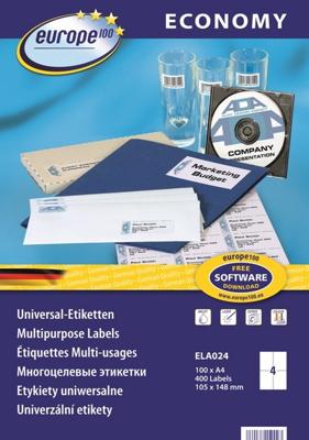 Europe 100 ELA024 Universele etiketten 105 x 148.5 mm Papier Wit 400 stuk(s) Permanent hechtend Inkjet, Laser (zwart/wit), Laser (kleur), Kopiëren (zwart/wit),