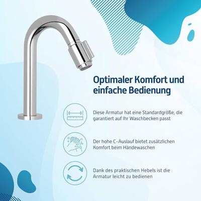 Saqu Essential 2.0 luxe fonteinkraan met C-uitloop chroom Saqu Essential 2.0 luxe fonteinkraan met C-uitloop chroom