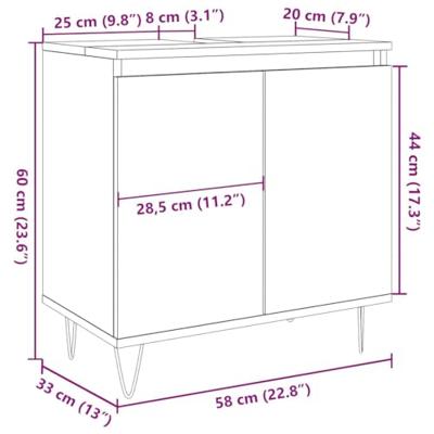Badkamerkast 58x33x60 cm bewerkt hout oud houtkleurig