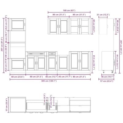 7-delige Keukenkastenset Porto bewerkt hout sonoma eikenkleur