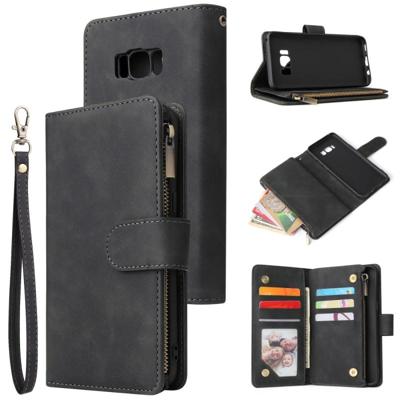 Voor Galaxy S8 multifunctionele retro Frosted horizontale Flip lederen draagtas met kaartsleuf & houder & rits portemonnee & foto frame & Lanyard (zwa