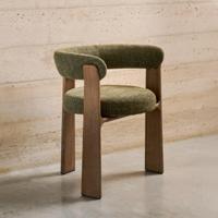 Kave Home Eetkamerstoel 'Granite' Chenille en essenhout, kleur Groen/Bruin - thumbnail