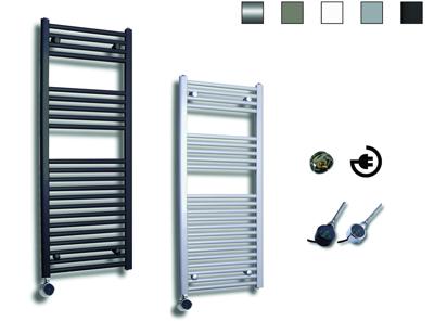 Elektrische Design Radiator Sanicare Plug & Play 111,8x45 cm Inox Look 596 Watt Met Chroom Thermostaat Links Sanicare