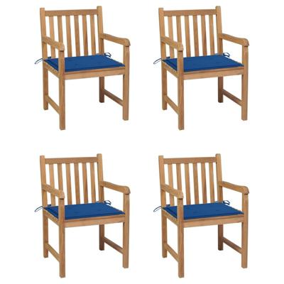 Tuinstoelen 4 st met koningsblauwe kussens massief teakhout