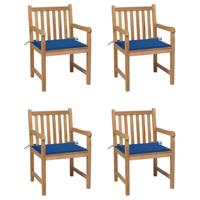 Tuinstoelen 4 st met koningsblauwe kussens massief teakhout - thumbnail