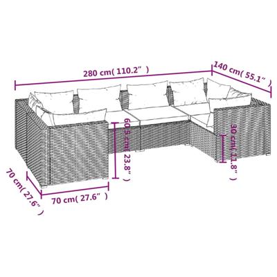 6-delige Loungeset met kussens poly rattan zwart - thumbnail