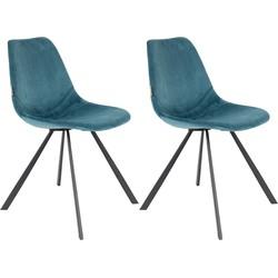 Dutchbone Eetkamerstoel 'Franky' Velvet, kleur Petrol