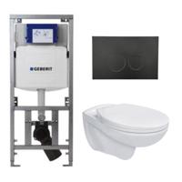 Adema Classico toiletset bestaande uit inbouwreservoir en toiletpot, basic toiletzitting en bedieningsplaat zwart SW1152613/SW706188/0701131 - thumbnail