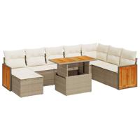 9-delige Loungeset met kussens poly rattan acacia beige - thumbnail