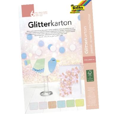 Glitterkarton folia 174x245mm 6vel pastel assorti