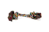 Flossytouw gekleurd met 2 knopen hondenspeelgoed - 300 gram - thumbnail
