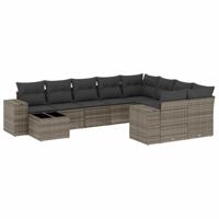 10-delige Loungeset met kussens poly rattan grijs - thumbnail