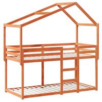 Stapelbed met dak massief grenenhout wasbruin 75x190 cm - thumbnail