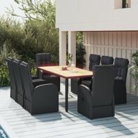9-delige Tuinset poly rattan en massief acaciahout zwart - thumbnail