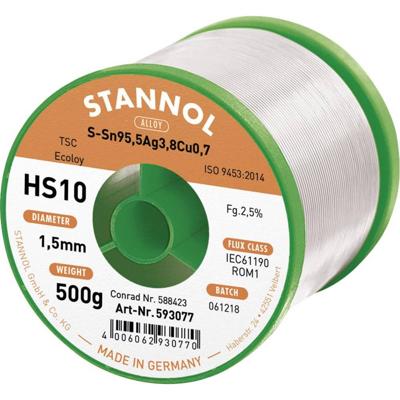 Stannol HS10 2510 Soldeertin, loodvrij Spoel Sn95,5Ag3,8Cu0,7 ROM1 500 g 1.5 mm Stannol HS10 2510 Soldeertin, loodvrij Spoel Sn95,5Ag3,8Cu0,7 ROM1 500 g 1.5 mm
