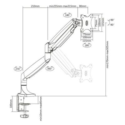 TooQ DB3032TNR-S flatscreen mount voor 1 monitor of LED/LCD-tv (van 13 inch tot 32 inch, tot 9 kg, in hoogte verstelbaar, helling +/-60 graden en 360 graden draaibaar, VESA 75 x 75/100 x 100, zwart)
