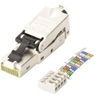 Digitus RJ45 Netwerk Stekkerverbinder CAT 6A, Zonder connectoren [1x LSA, Snijklem, Snelaansluiting - 1x RJ45-stekker, RJ45-stekker 8p8c] Zilver, Staal - thumbnail