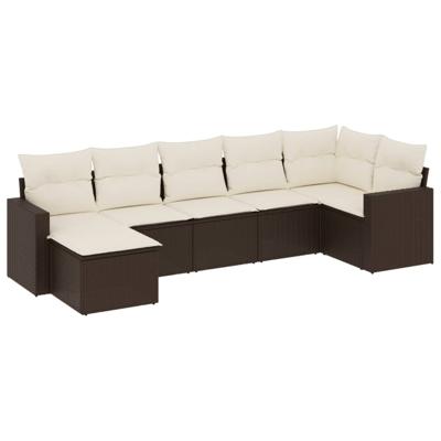 7-delige Loungeset met kussens poly rattan bruin