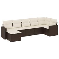 7-delige Loungeset met kussens poly rattan bruin - thumbnail
