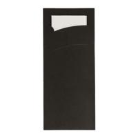 Bestekzakje - Pochette Zwart - Wit Servet - 600 stuks - thumbnail