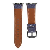 Denim Pattern Echt Leren bandje - Donker blauw - Geschikt voor Apple Watch 44mm / 45mm / 46mm / 49mm - thumbnail