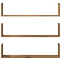 Wandschappen 3 st 80x18x18 cm bewerkt hout artisanaal eiken - thumbnail