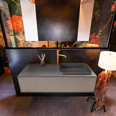 Badkamermeubelset Mondiaz Erin 120 cm met 1 Lade met RIDGE Wastafel Rechts Dark grey met 1 kraangat Greeploos Mat Smoke