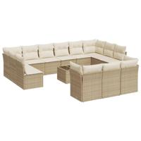 14-delige Loungeset met kussens poly rattan beige - thumbnail