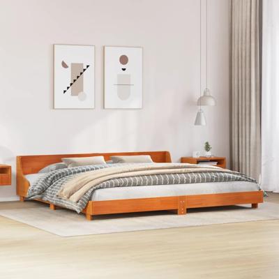 Bedframe met hoofdbord massief grenenhout wasbruin 180x200 cm