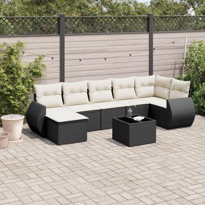 8-delige Loungeset met kussens poly rattan zwart