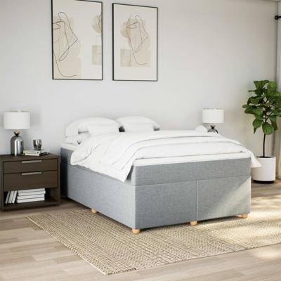 Boxspring met matras stof lichtgrijs 140x200 cm - thumbnail