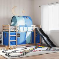 Stapelbed met glijbaan en gordijnen blauw 90x200 cm - thumbnail